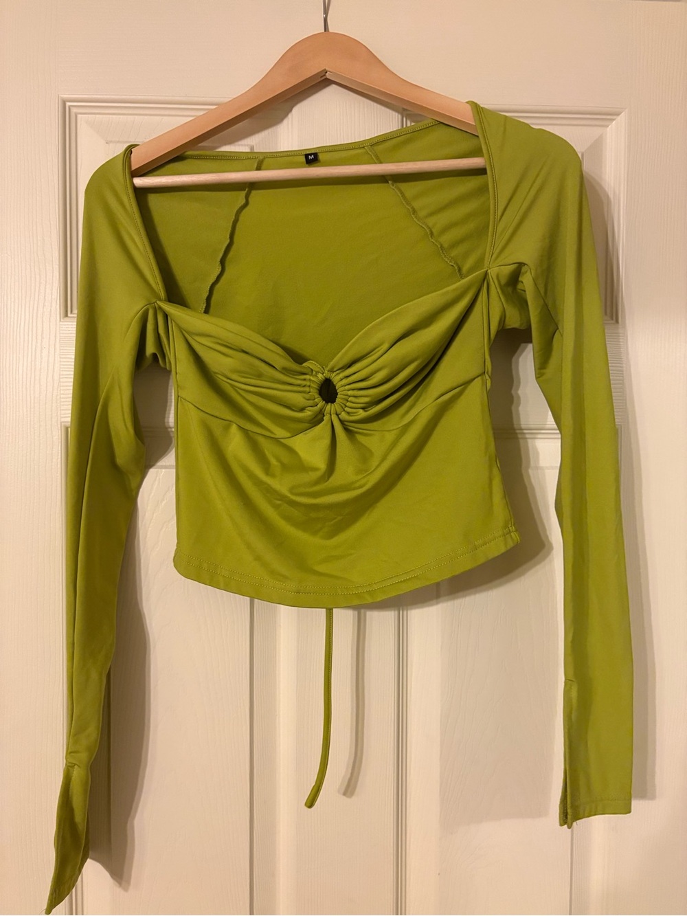 Amazon Long Sleeve Ruched Front Crop Top - Lime/Olive Green